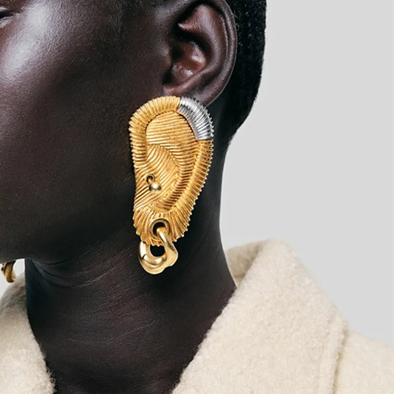 Gold Plated Ear Shaped Dangle Earrings