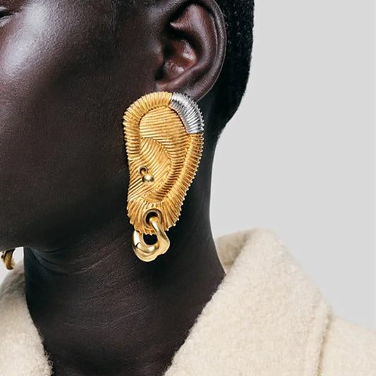 Gold Plated Ear Shaped Dangle Earrings