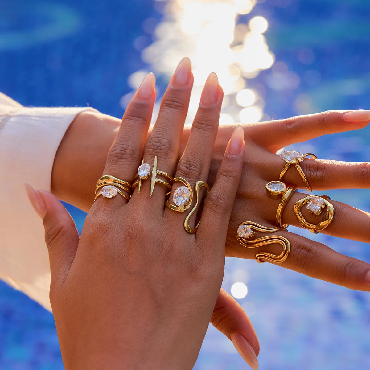 Zircon Circle Lines Gold Plated  Rings