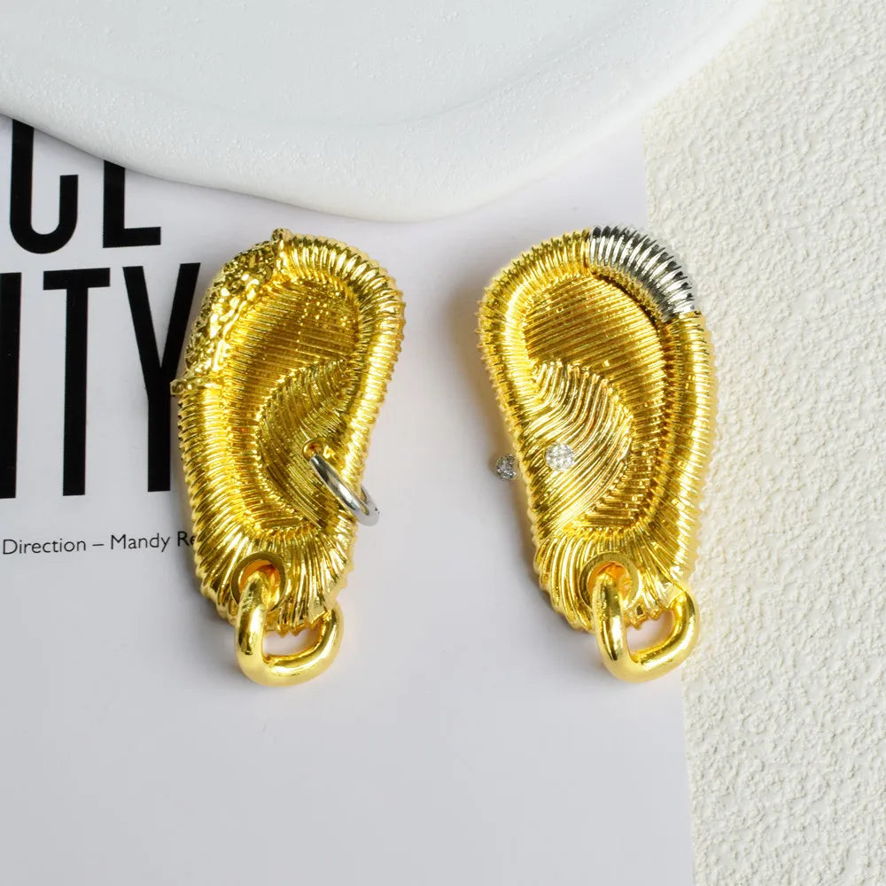 Gold Plated Ear Shaped Dangle Earrings