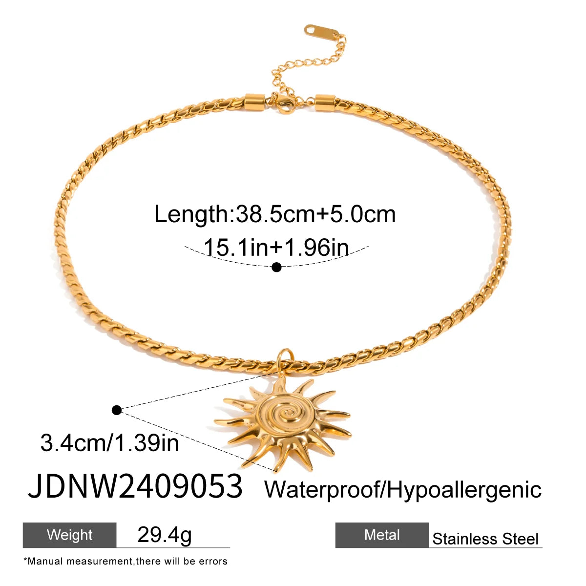 Shell Chain & Steel Sun Pendant Necklace