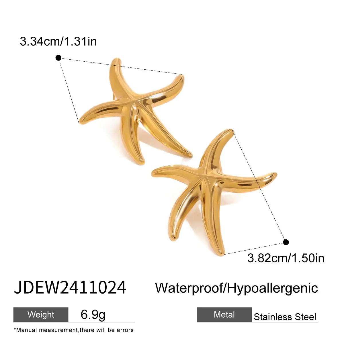 Ocean Sea Star Earrings 18K Gold Plated Stainless Steel