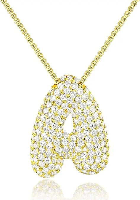 Buble chunky Initial Letter Pendant Necklaces