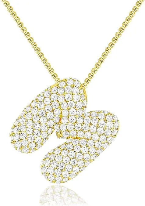 Buble chunky Initial Letter Pendant Necklaces