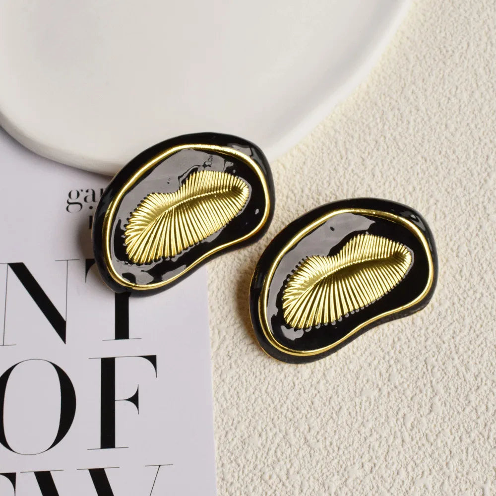 Statement Black Enamel Lip Style Earrings