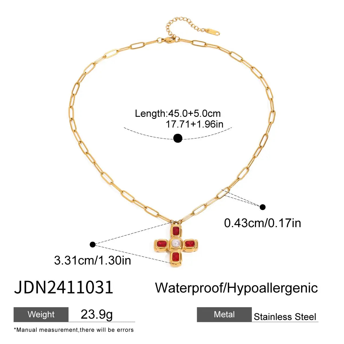 Cubic Zirconia Cross Pendant Stainless Steel Luxury Necklace