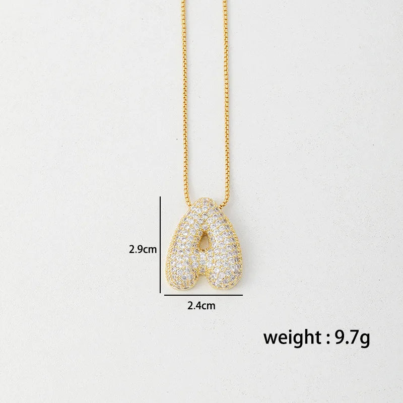 Buble chunky Initial Letter Pendant Necklaces