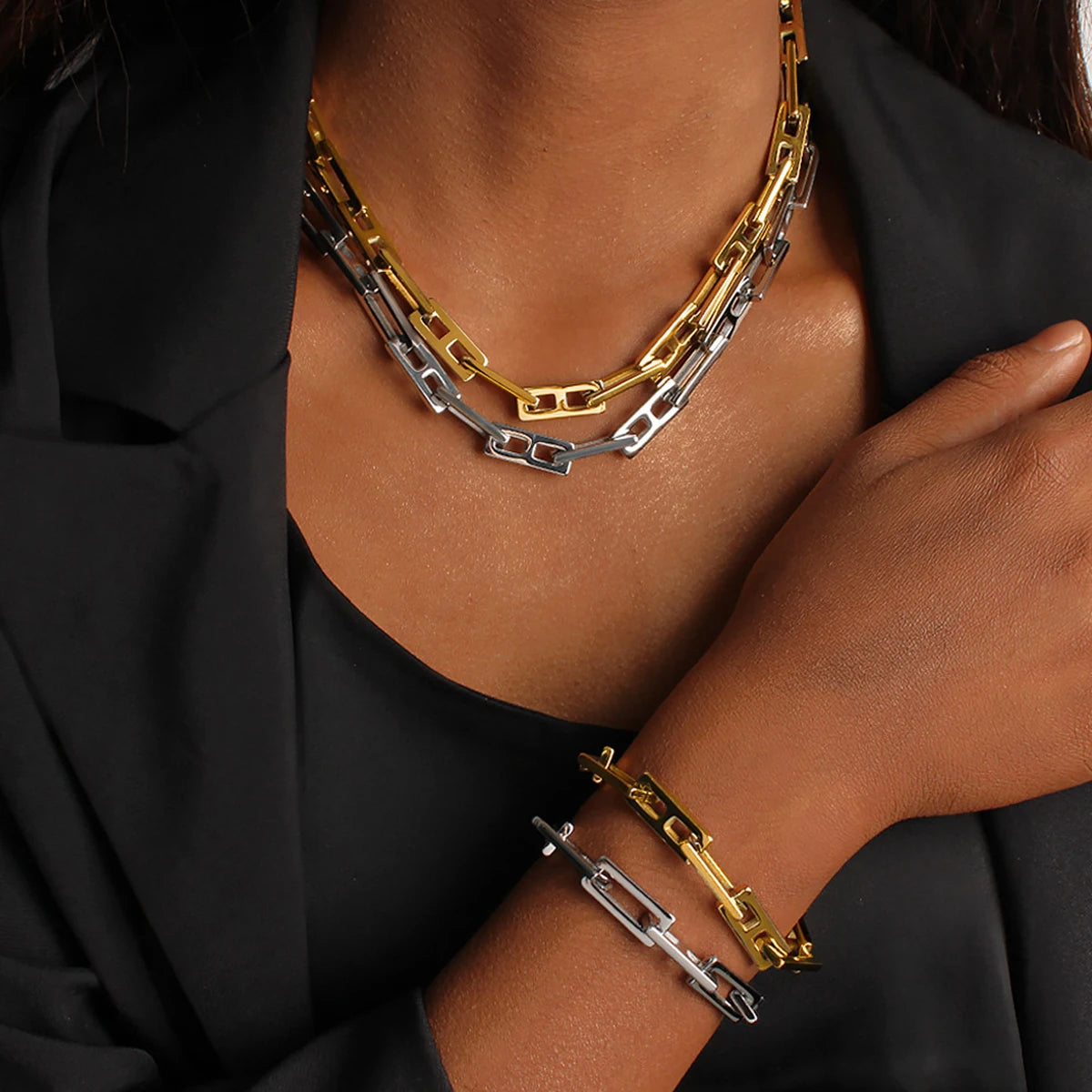 Geometric Square Chain Necklace Bracelet