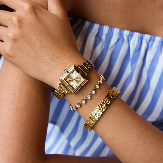 Heart Shaped Zircon Bracelets &  Square Geometric Watch