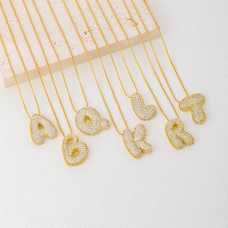 Buble chunky Initial Letter Pendant Necklaces