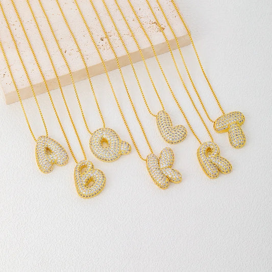 Buble chunky Initial Letter Pendant Necklaces