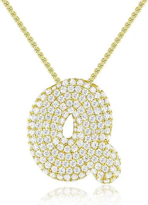 Buble chunky Initial Letter Pendant Necklaces