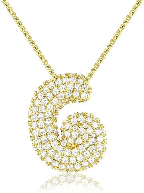 Buble chunky Initial Letter Pendant Necklaces