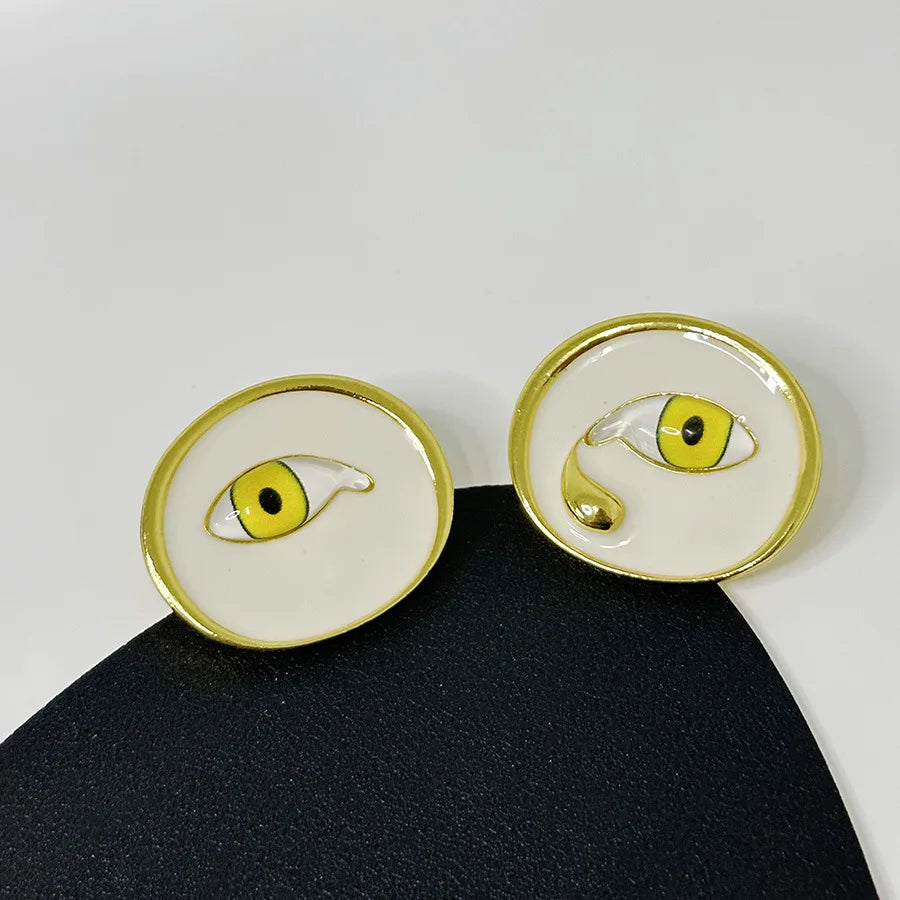 Metal White Enameled Eyes Stud Earrings
