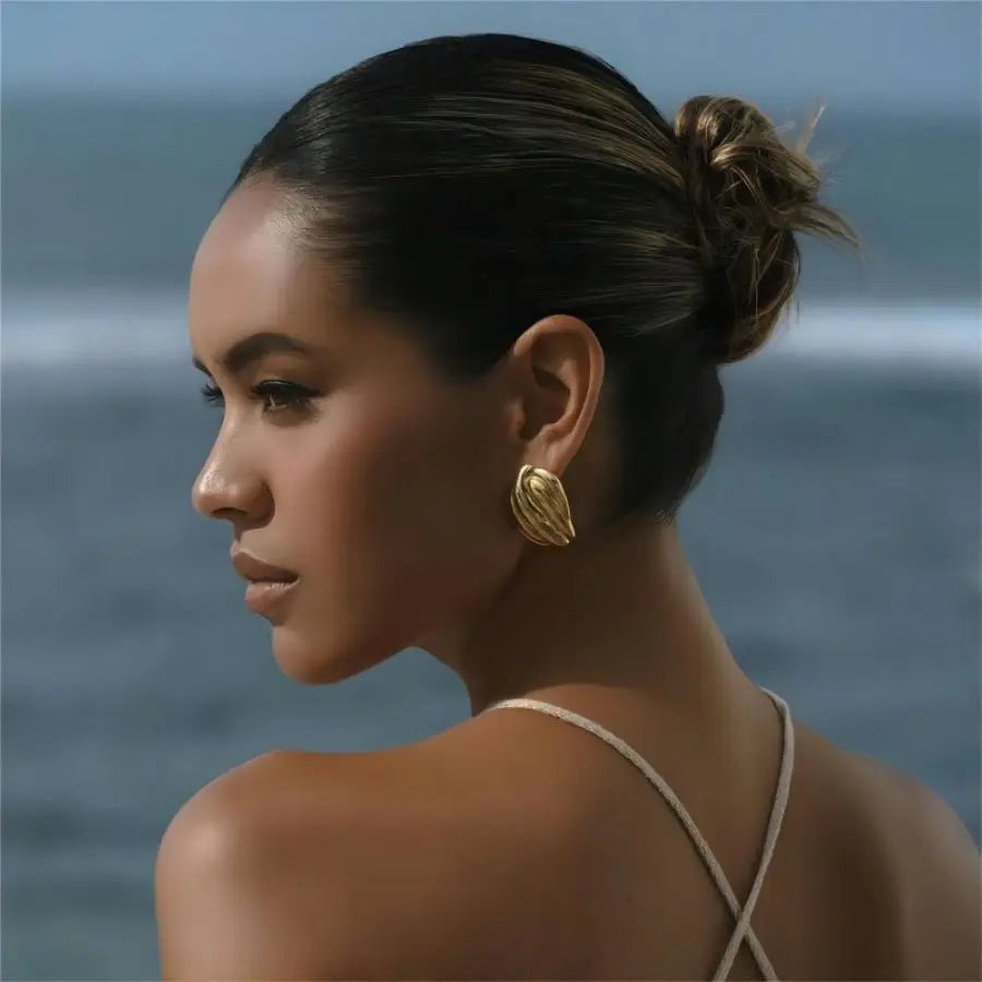 18k Gold Plated Wave Texture Stud Earrings