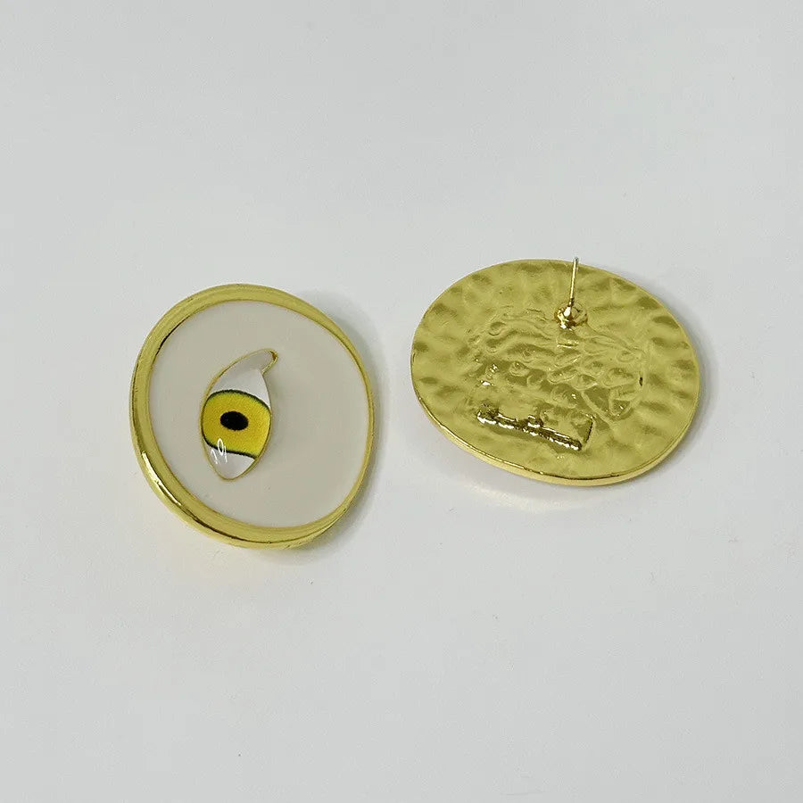 Metal White Enameled Eyes Stud Earrings
