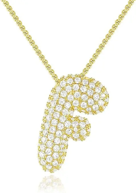 Buble chunky Initial Letter Pendant Necklaces