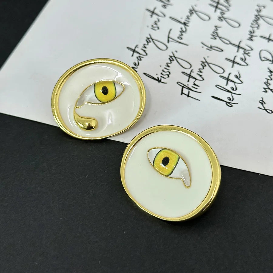 Metal White Enameled Eyes Stud Earrings