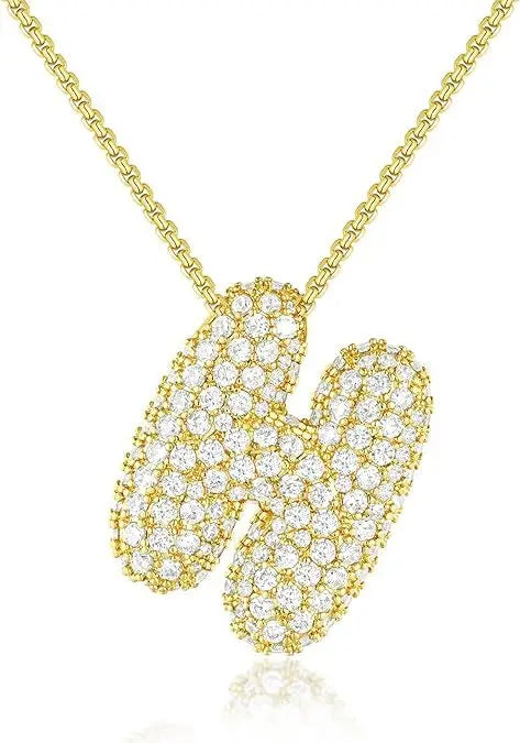Buble chunky Initial Letter Pendant Necklaces