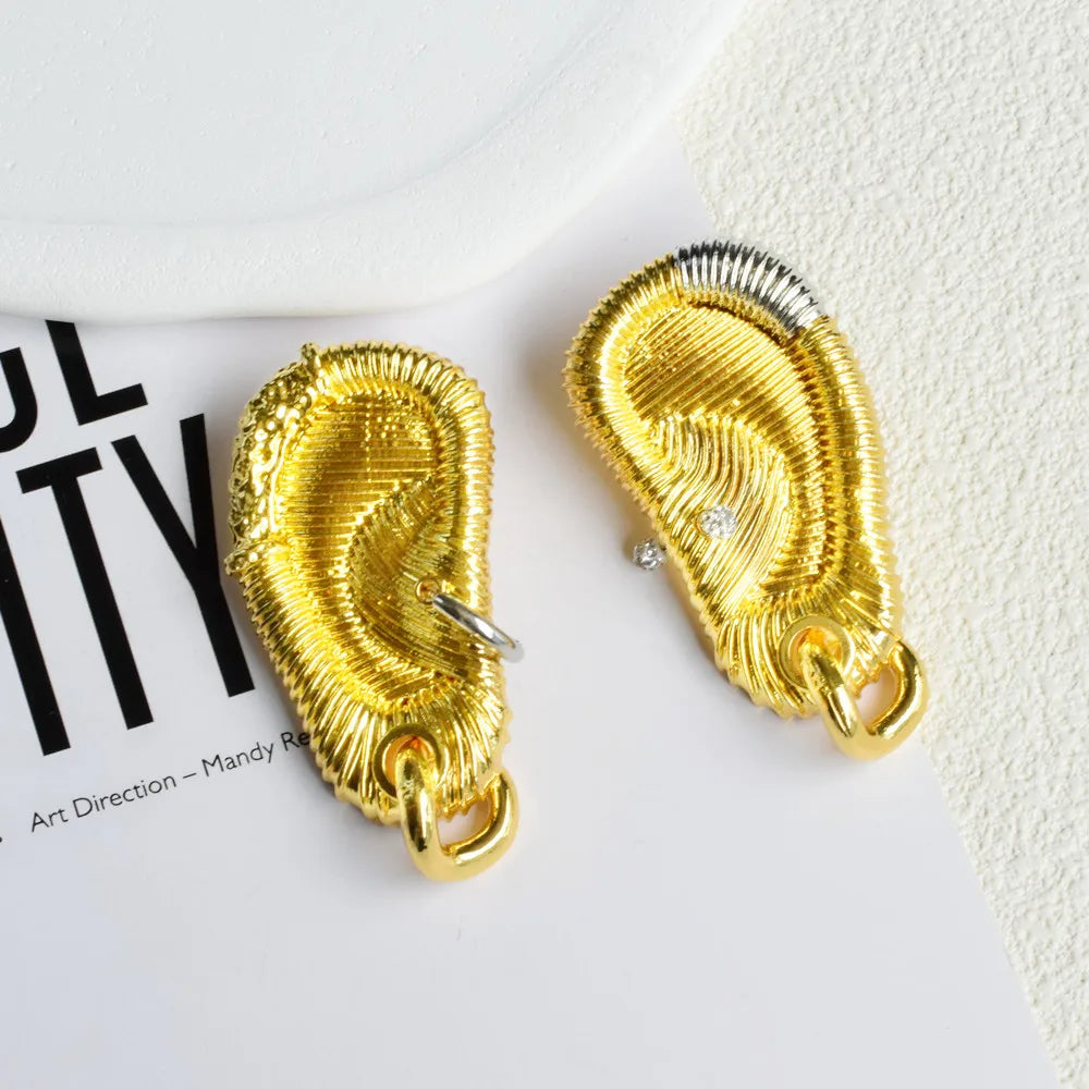 Gold Plated Ear Shaped Dangle Earrings