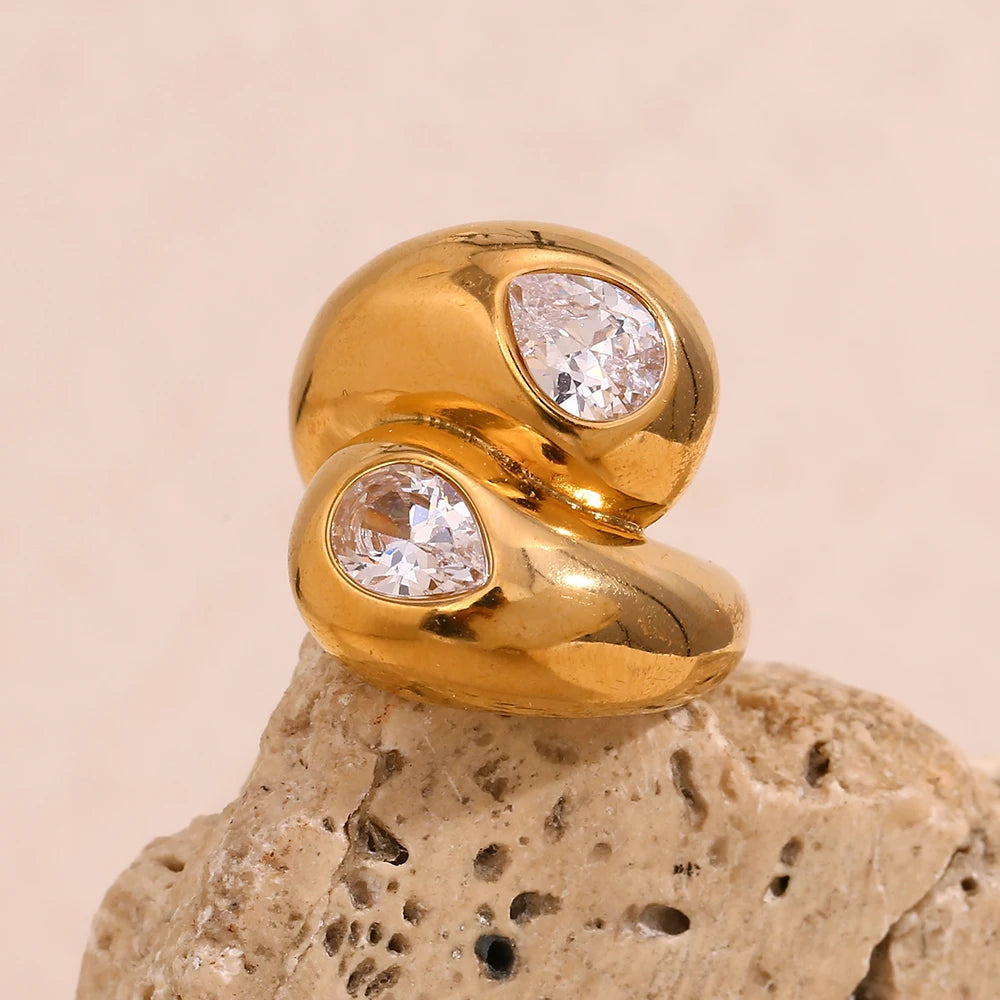 Chunky Gold Plated Zircon Ring