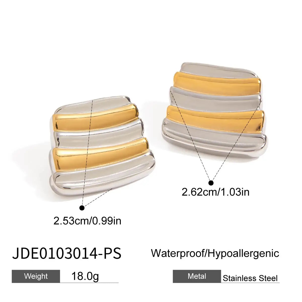 Two Tone Striped Geometric Earrings 18K Gold Plated Stainless Steel Earrings