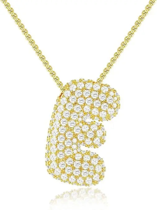Buble chunky Initial Letter Pendant Necklaces