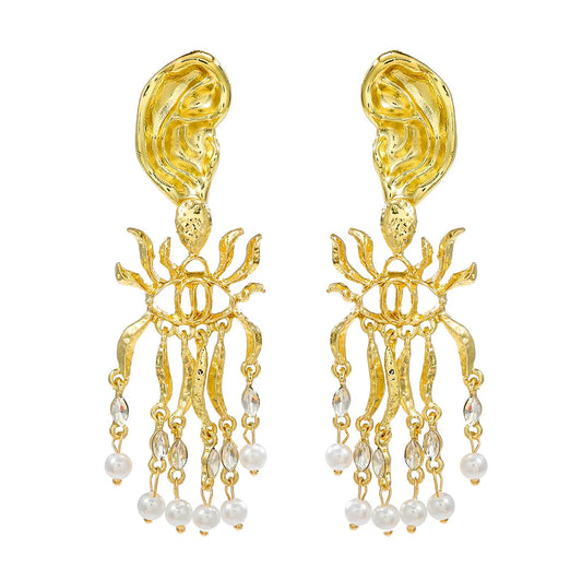 Baroque Style Metal Evil Eye Dangle Earrings