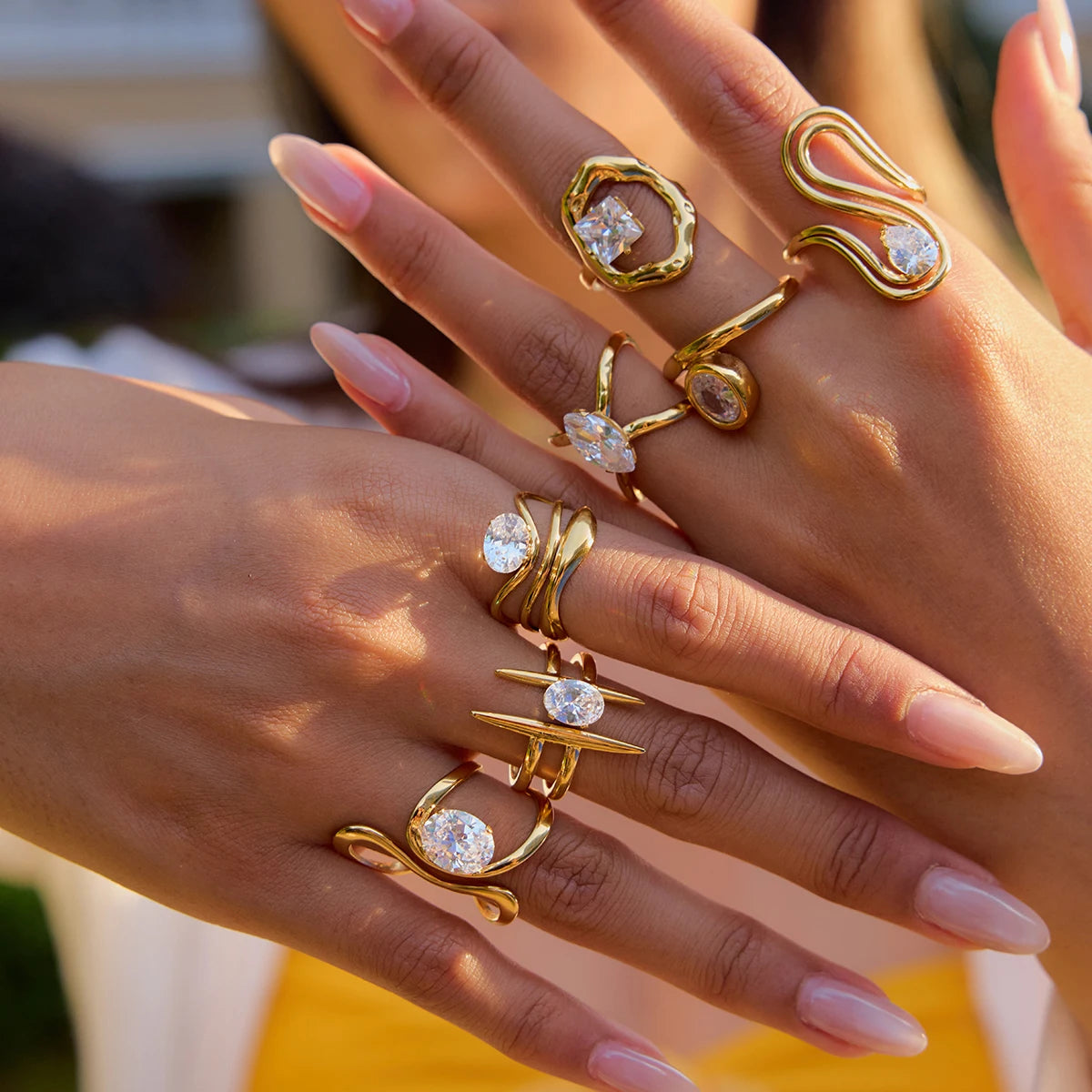 Zircon Circle Lines Gold Plated  Rings