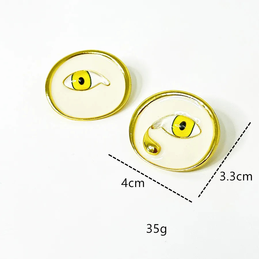 Metal White Enameled Eyes Stud Earrings