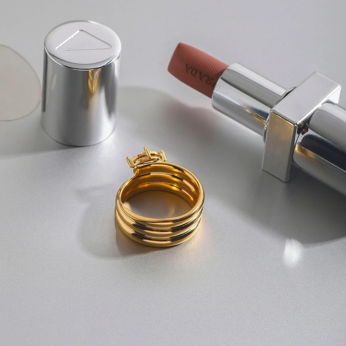 Minimalist Rectangular Zircon Ring 18k Gold Plated Stainless Steel Geometric Ring