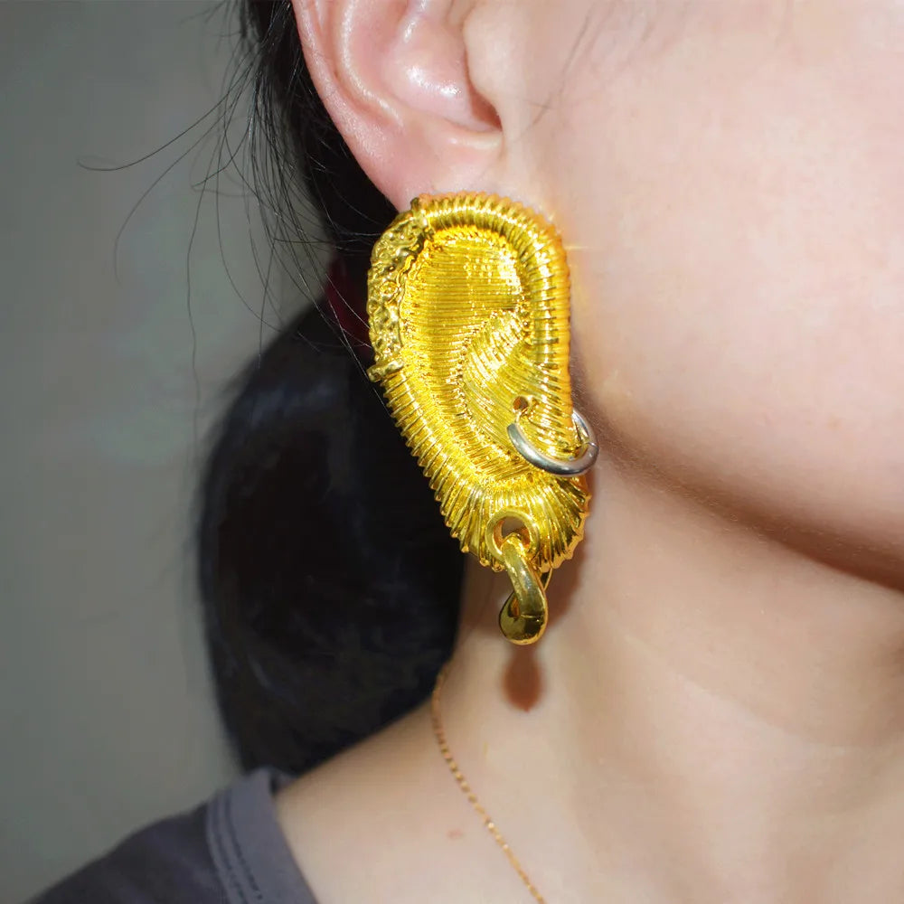 Gold Plated Ear Shaped Dangle Earrings
