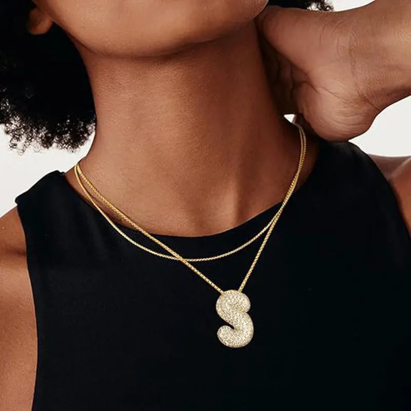 Buble chunky Initial Letter Pendant Necklaces