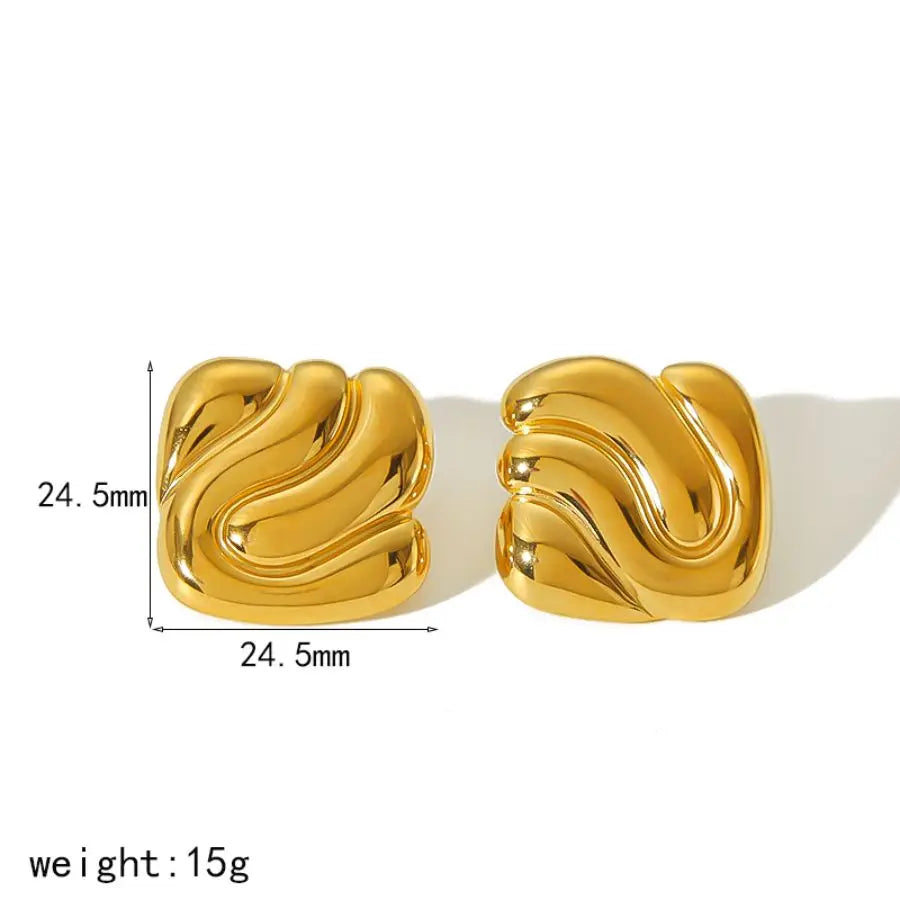 18k Gold Plated Wave Texture Stud Earrings
