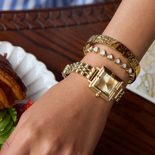 Heart Shaped Zircon Bracelets &  Square Geometric Watch