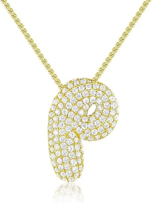 Buble chunky Initial Letter Pendant Necklaces