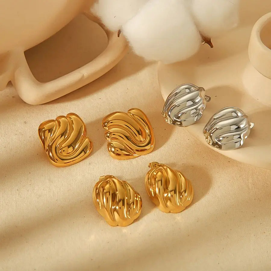 18k Gold Plated Wave Texture Stud Earrings