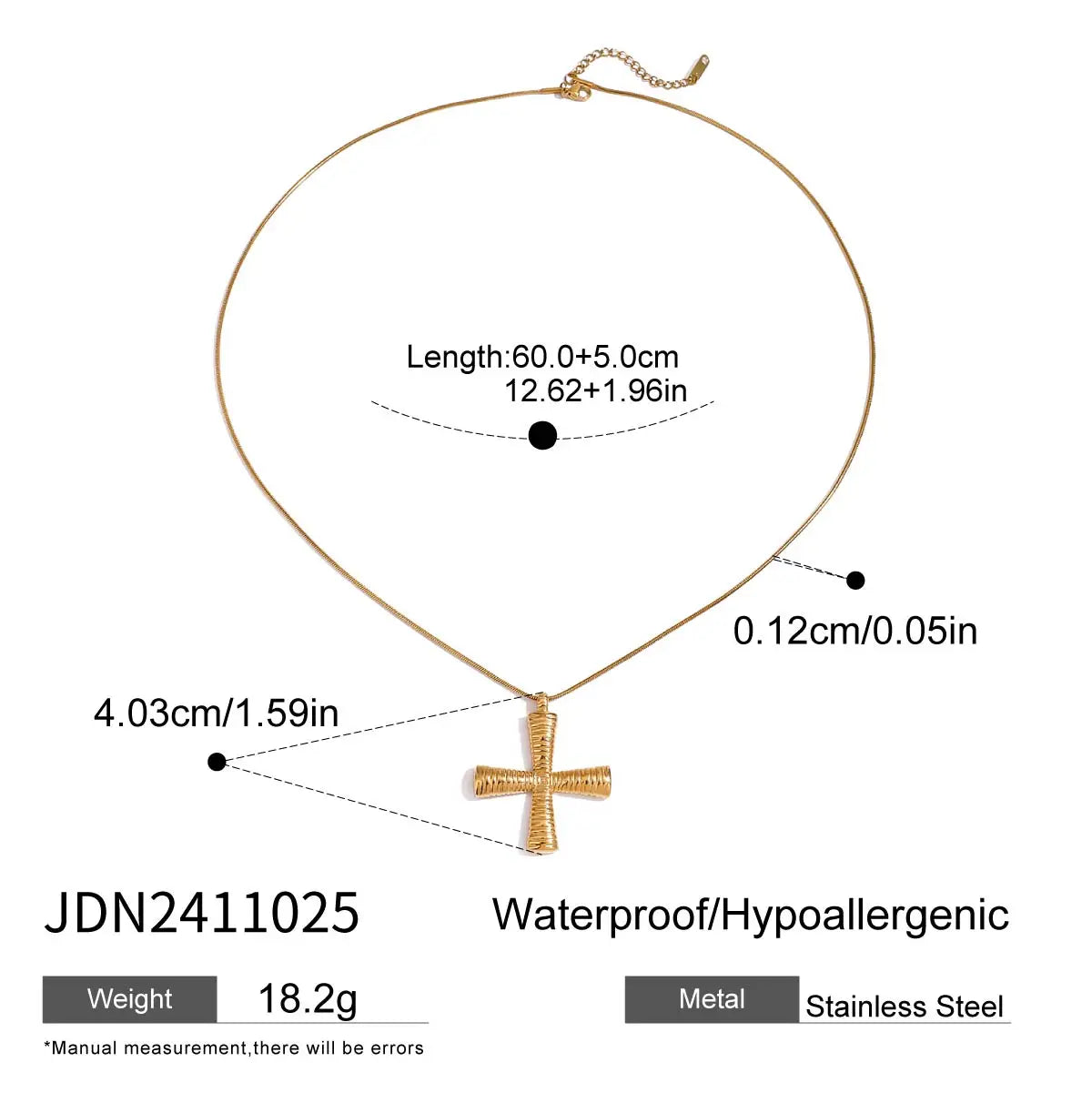 Cubic Zirconia Cross Pendant Stainless Steel Luxury Necklace