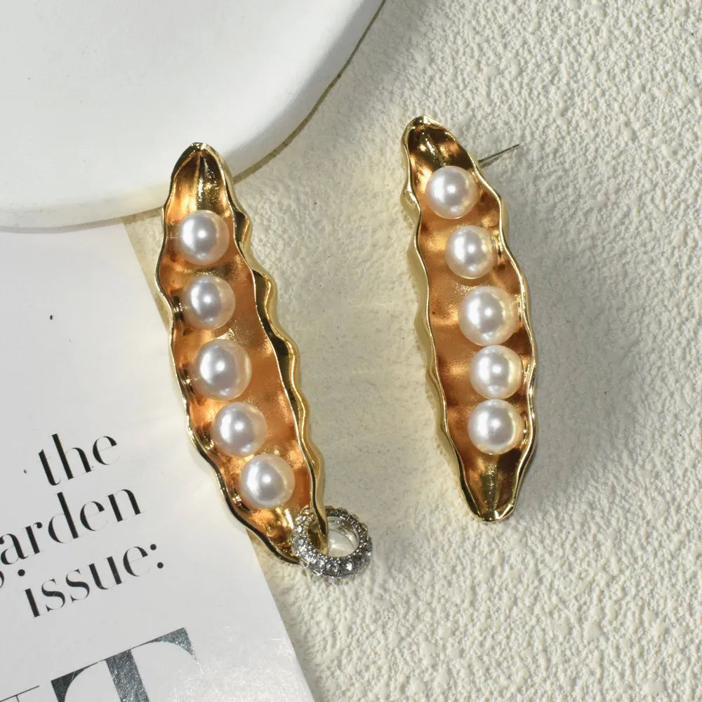 Gold Plated Pea Shape Dangle Earrings