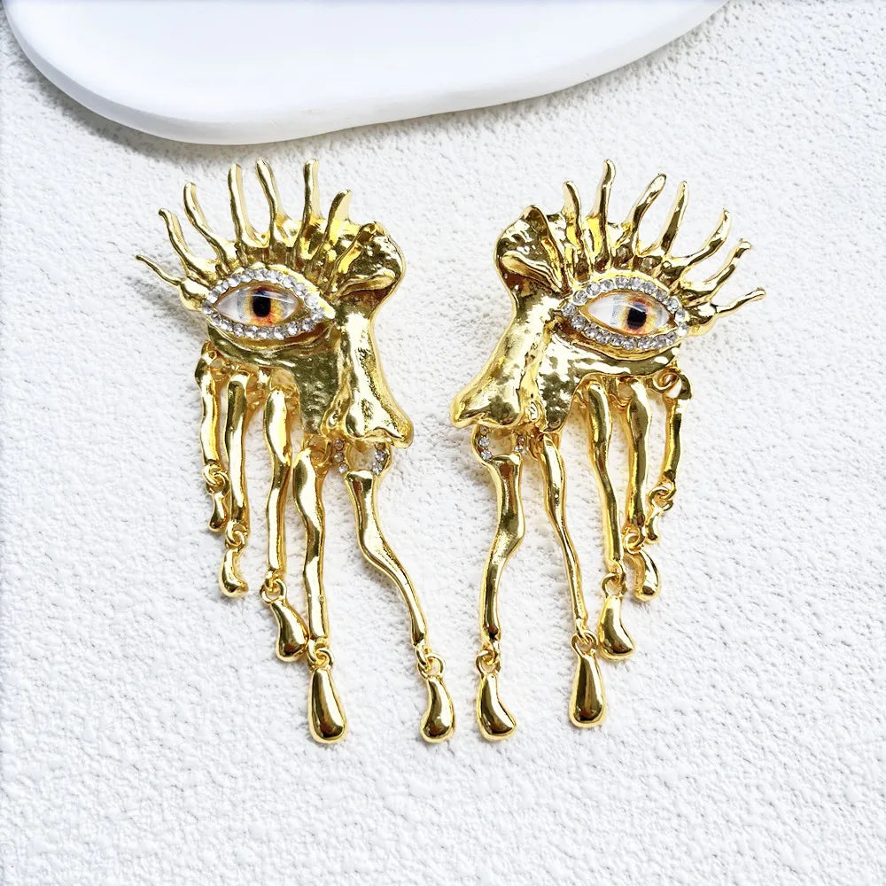 Statement Gold Plated Evil Eye Sunburst Drop Dangle Earrings