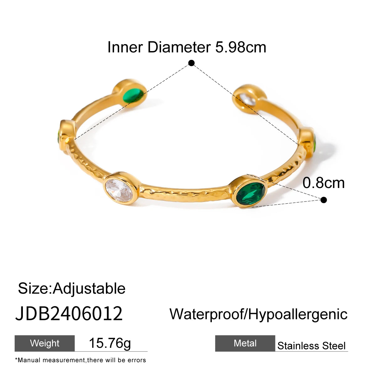 18K Gold Plated Zircon Crystal Adjustable Bracelet