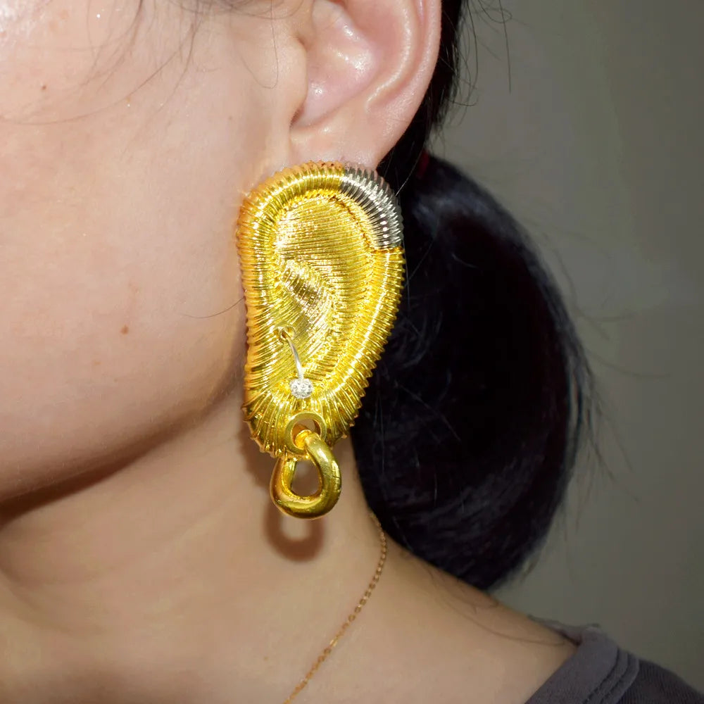 Gold Plated Ear Shaped Dangle Earrings