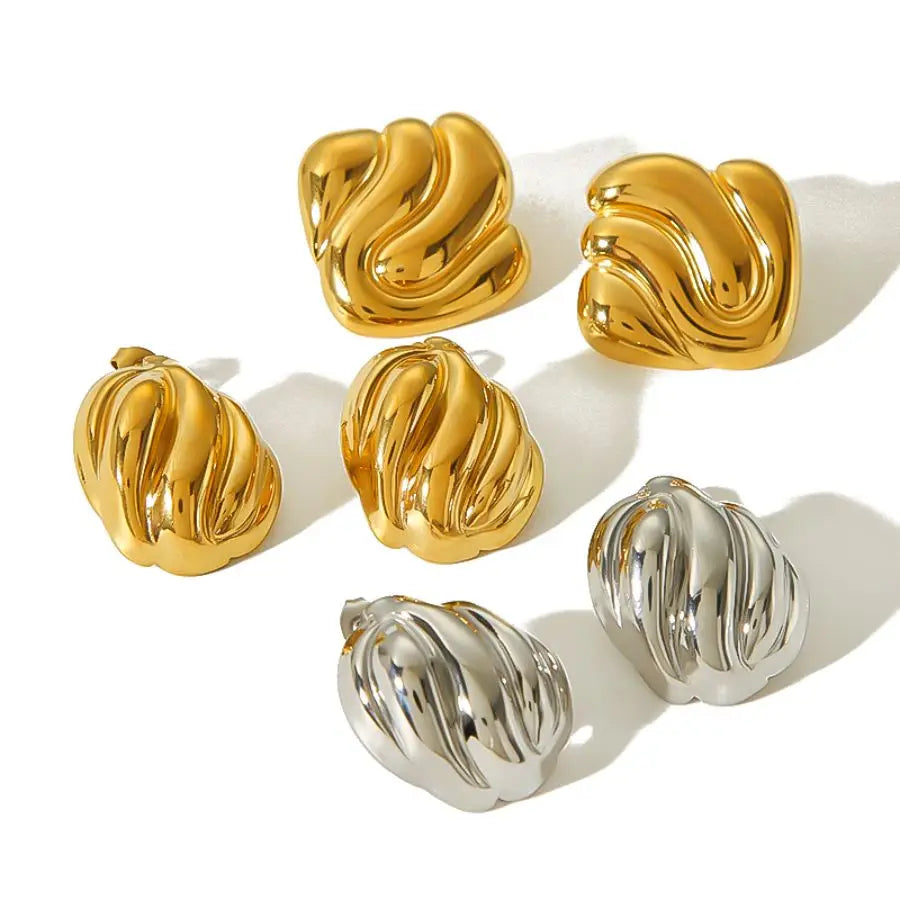 18k Gold Plated Wave Texture Stud Earrings