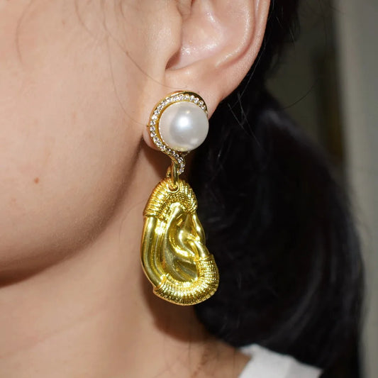 Gold Plated Ear Shaped Dangle Earrings