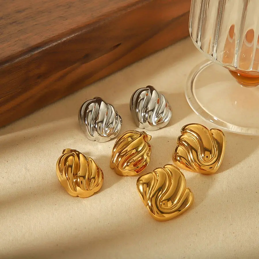 18k Gold Plated Wave Texture Stud Earrings