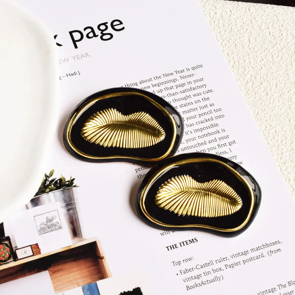 Statement Black Enamel Lip Style Earrings