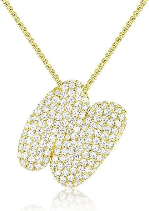 Buble chunky Initial Letter Pendant Necklaces