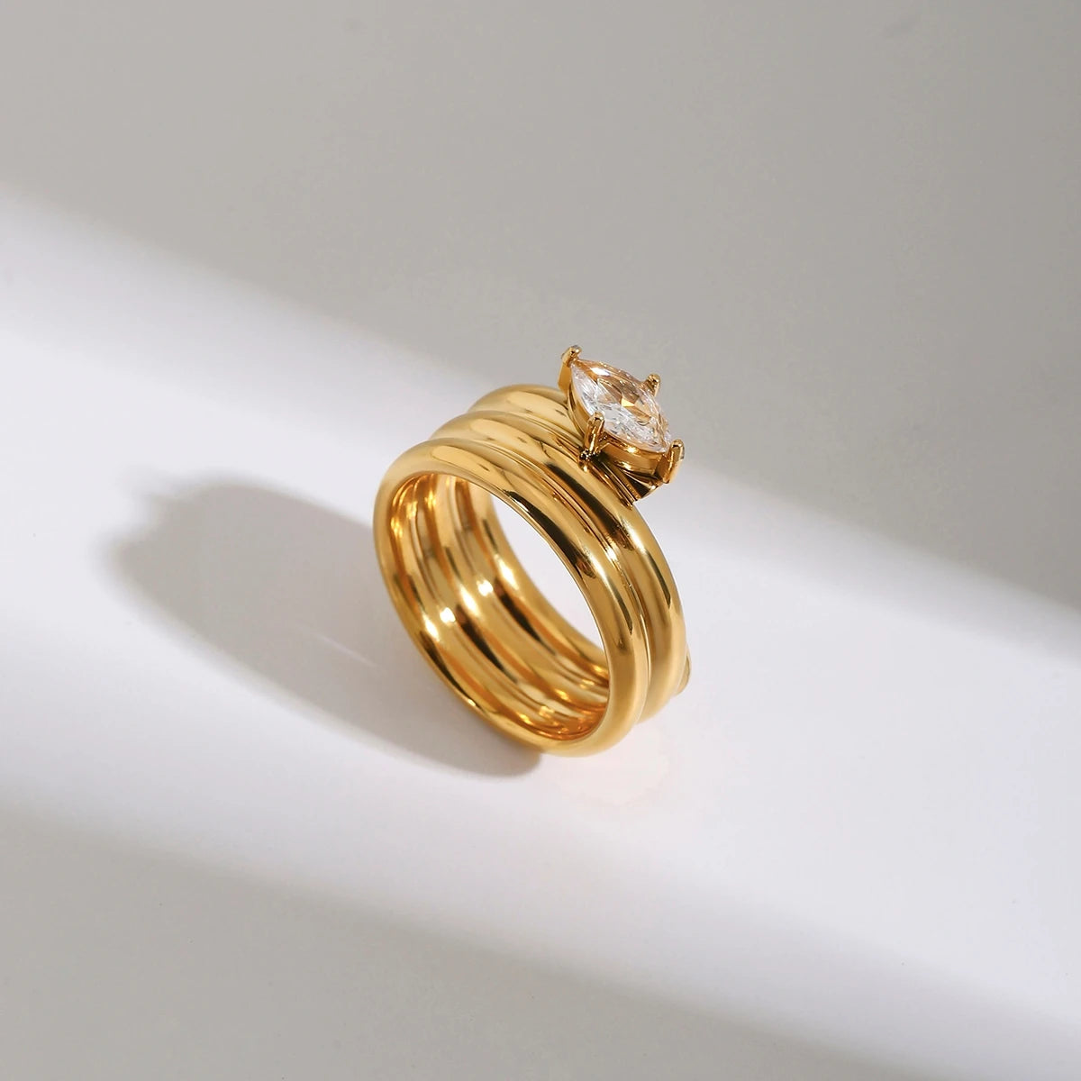 Minimalist Rectangular Zircon Ring 18k Gold Plated Stainless Steel Geometric Ring