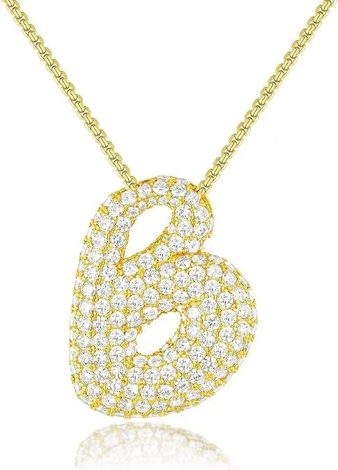 Buble chunky Initial Letter Pendant Necklaces
