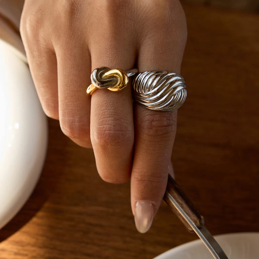 Two Tone Knot Ring Threaded Chubby Stackable Rings